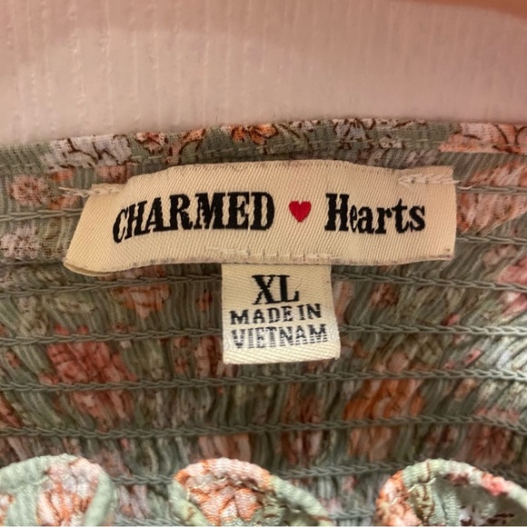 Charmed hearts sage green pink dainty floral smocked puff sleeve mini dress - Picture 5 of 5